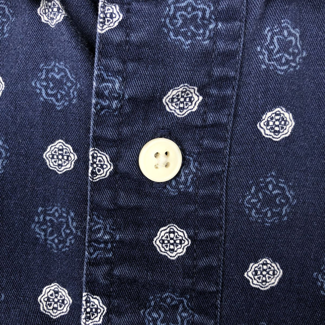 Ralph Lauren CHAPS all-over print short-sleeved button-down shirt, men's size L cotton navy blue type Vintage Second Hand