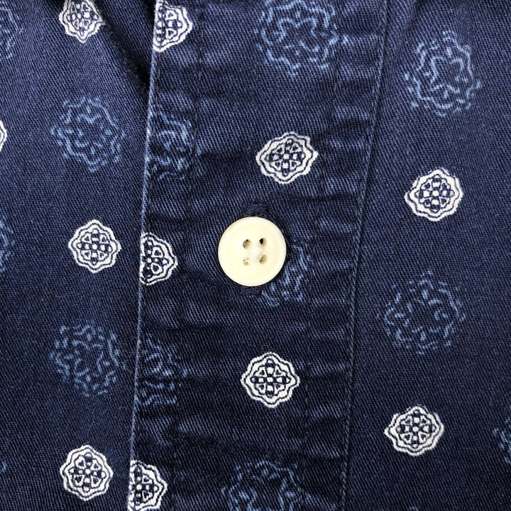 Ralph Lauren CHAPS all-over print short-sleeved button-down shirt, men's size L cotton navy blue type Vintage Second Hand