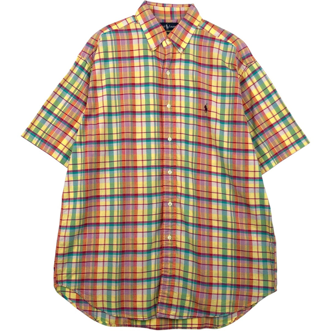 Ralph Lauren BLAKE Madras Check Short Sleeve Button Down Check Shirt Men's L size cotton lemon yellow Vintage Second Hand