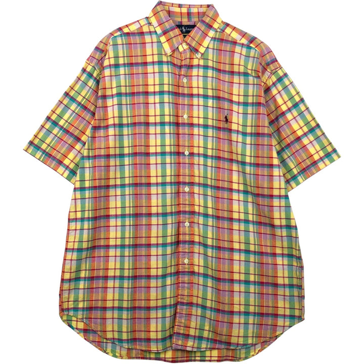 Ralph Lauren BLAKE Madras Check Short Sleeve Button Down Check Shirt Men's L size cotton lemon yellow Vintage Second Hand