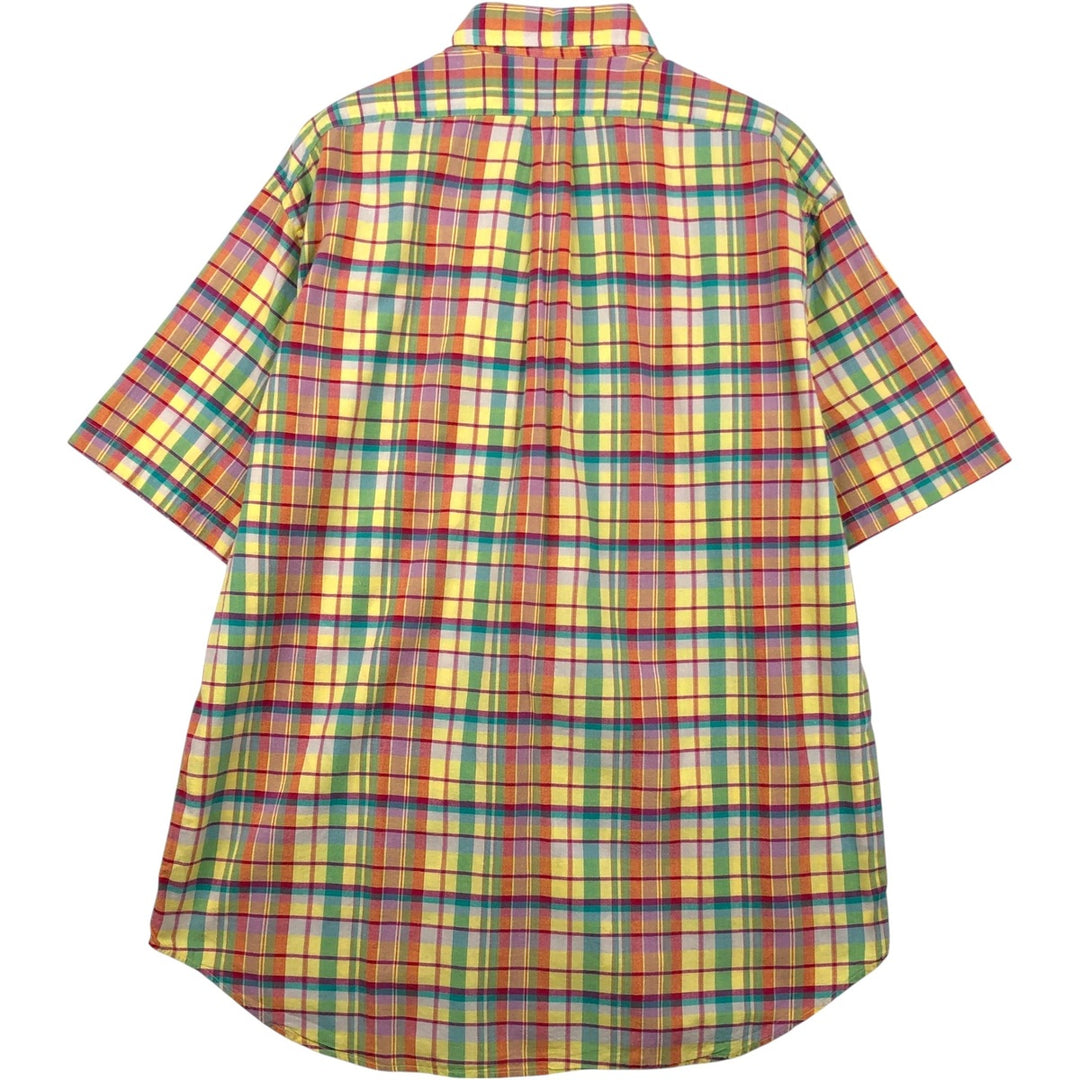 Ralph Lauren BLAKE Madras Check Short Sleeve Button Down Check Shirt Men's L size cotton lemon yellow Vintage Second Hand