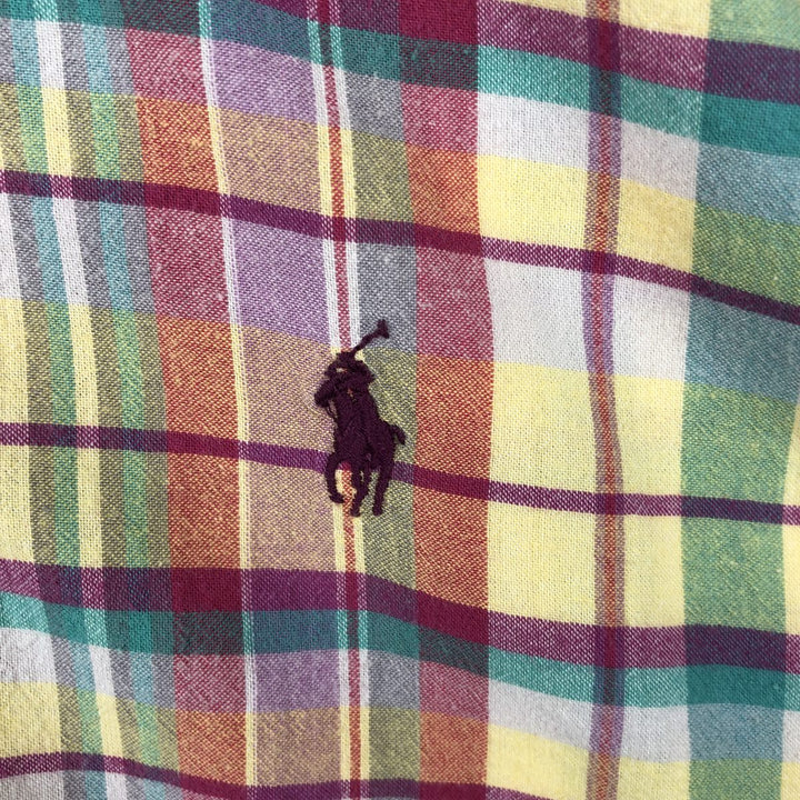 Ralph Lauren BLAKE Madras Check Short Sleeve Button Down Check Shirt Men's L size cotton lemon yellow Vintage Second Hand