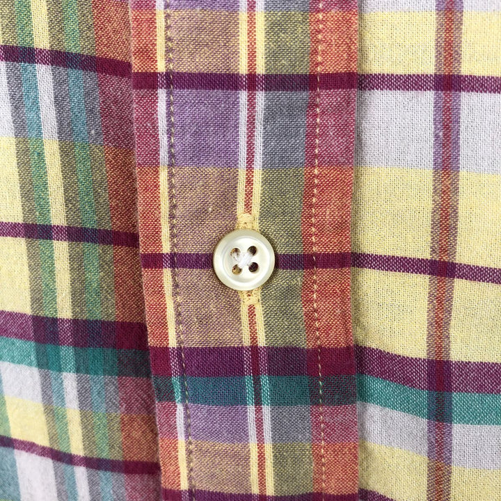 Ralph Lauren BLAKE Madras Check Short Sleeve Button Down Check Shirt Men's L size cotton lemon yellow Vintage Second Hand