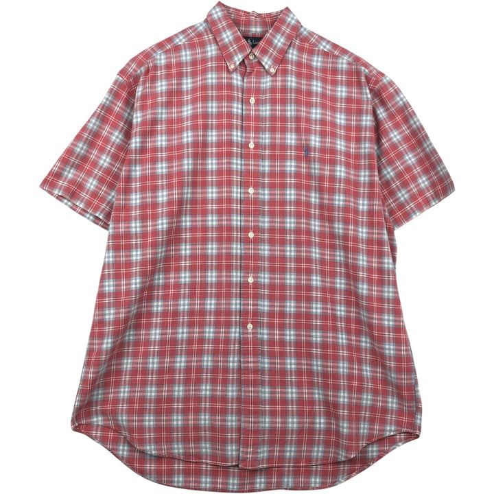 Ralph Lauren BLAKE short sleeve button down check shirt, men's size L cotton red type Vintage Second Hand