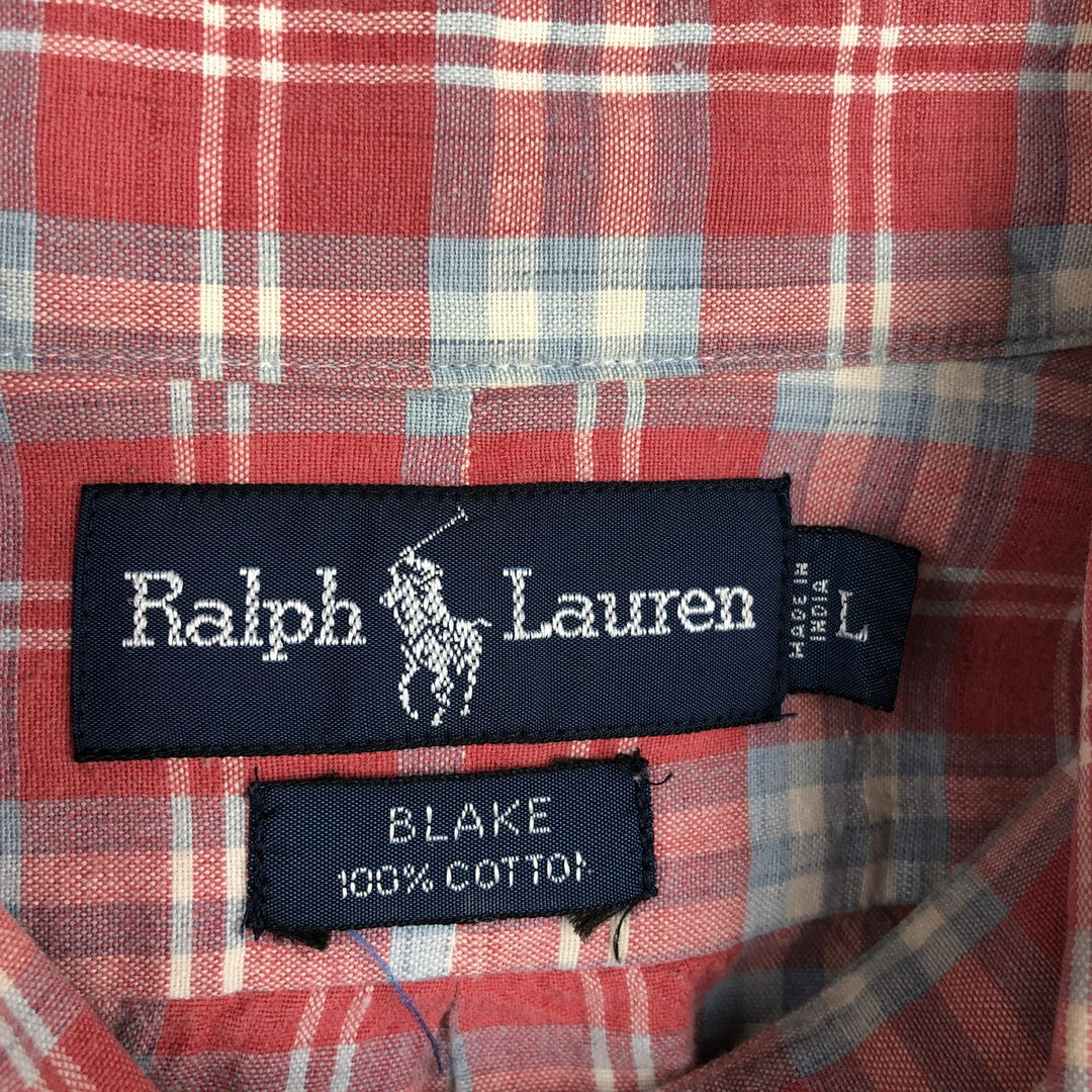 Ralph Lauren BLAKE short sleeve button down check shirt, men's size L cotton red type Vintage Second Hand