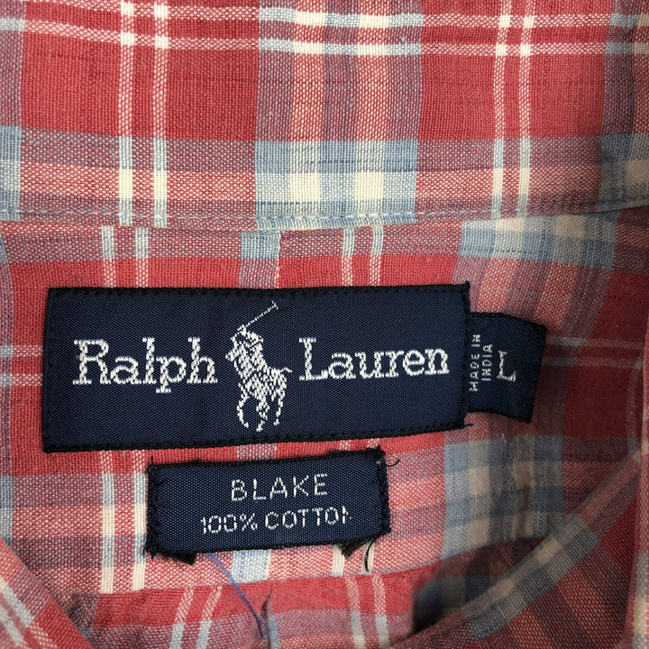Ralph Lauren BLAKE short sleeve button down check shirt, men's size L cotton red type Vintage Second Hand