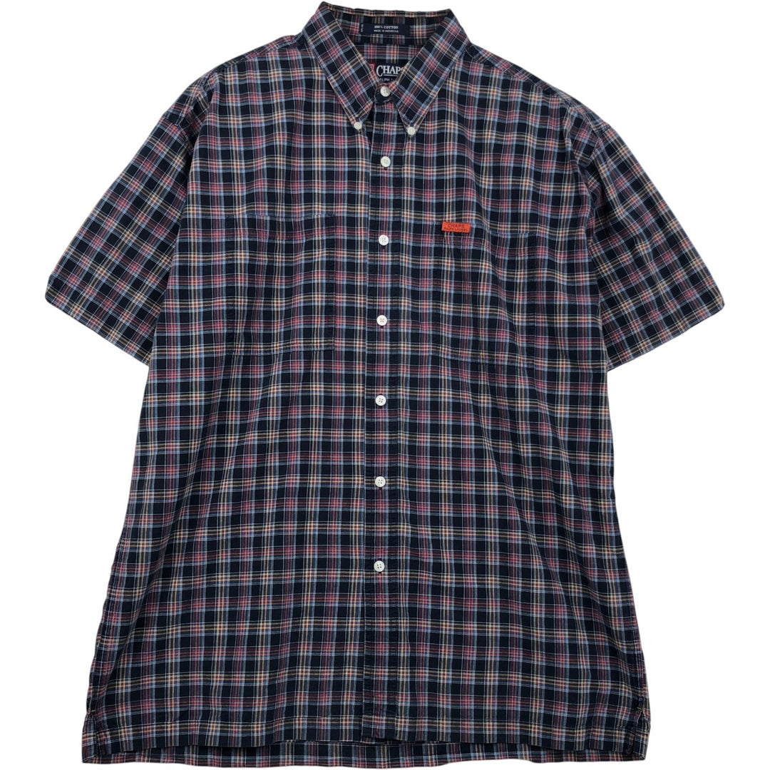 Ralph Lauren CHAPS short-sleeved button-down checkered box shirt, men's size L cotton navy blue type Vintage Second Hand