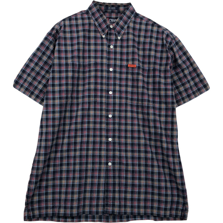 Ralph Lauren CHAPS short-sleeved button-down checkered box shirt, men's size L cotton navy blue type Vintage Second Hand