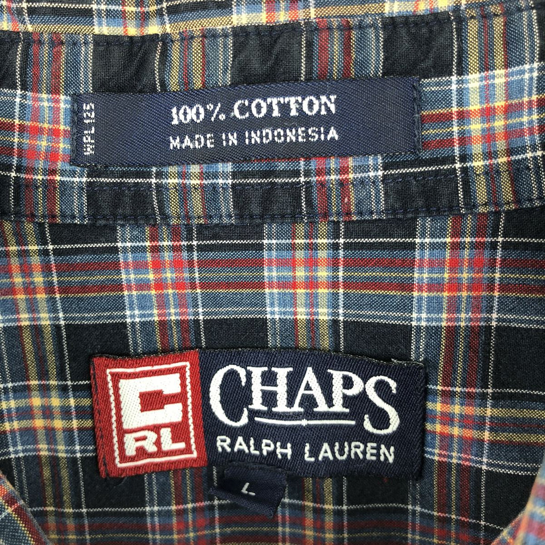 Ralph Lauren CHAPS short-sleeved button-down checkered box shirt, men's size L cotton navy blue type Vintage Second Hand