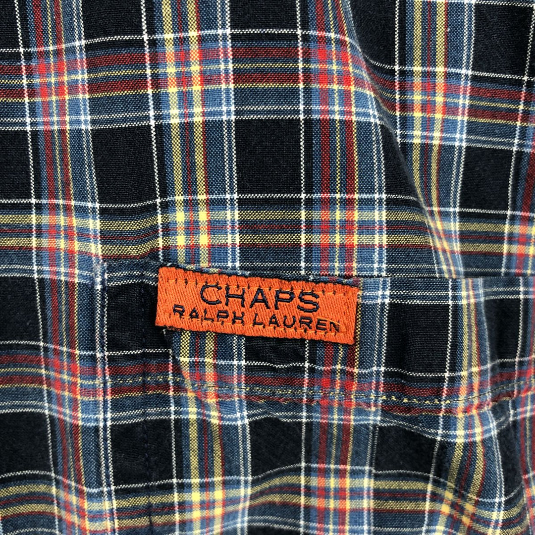 Ralph Lauren CHAPS short-sleeved button-down checkered box shirt, men's size L cotton navy blue type Vintage Second Hand
