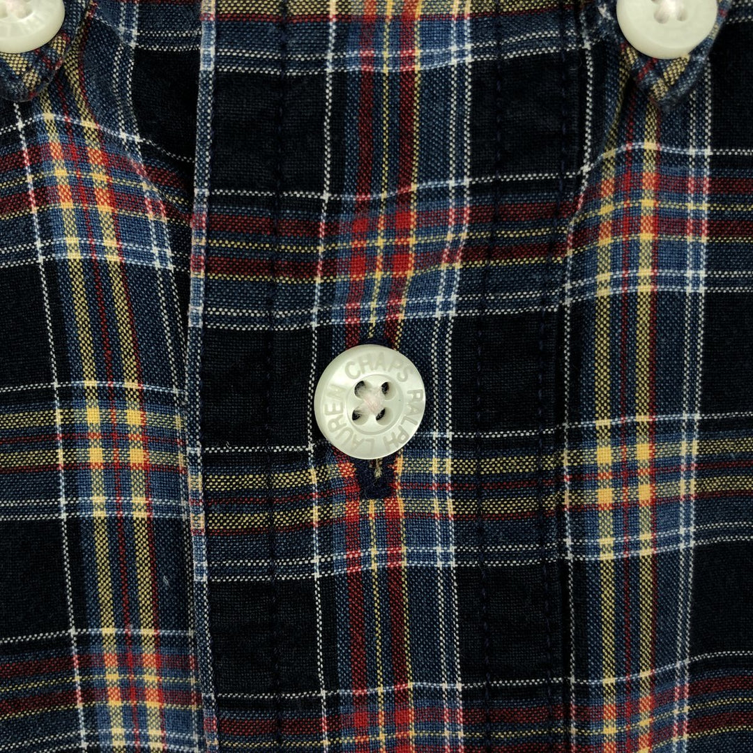 Ralph Lauren CHAPS short-sleeved button-down checkered box shirt, men's size L cotton navy blue type Vintage Second Hand