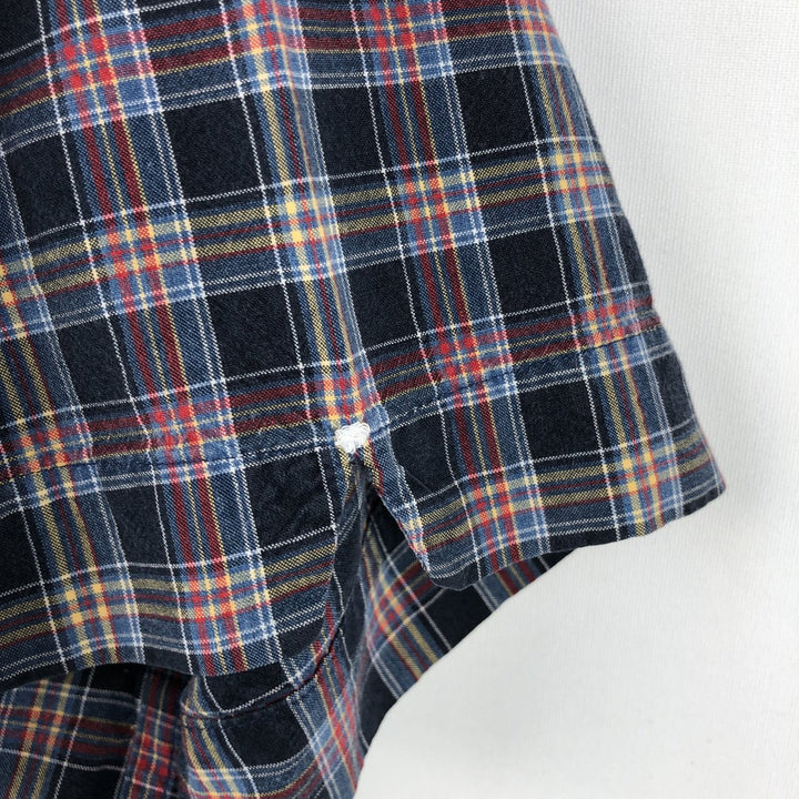Ralph Lauren CHAPS short-sleeved button-down checkered box shirt, men's size L cotton navy blue type Vintage Second Hand