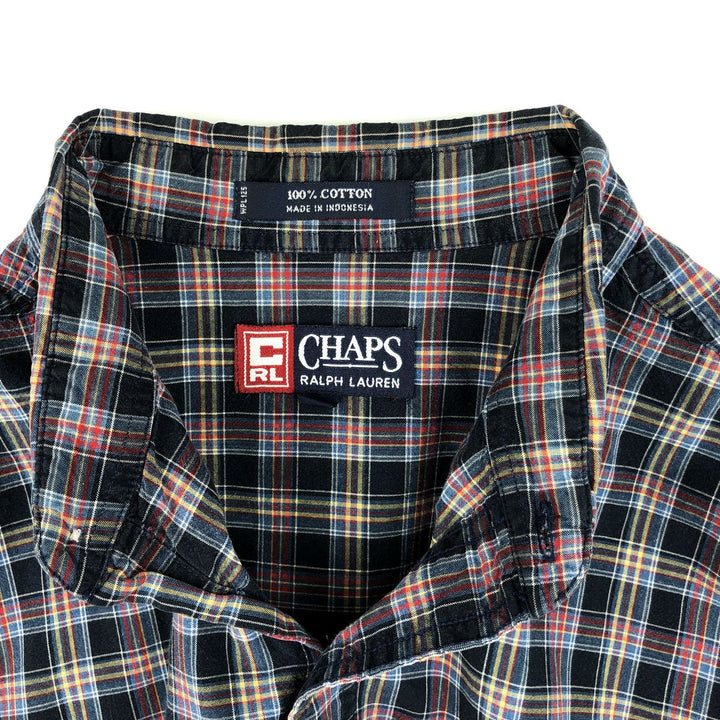 Ralph Lauren CHAPS short-sleeved button-down checkered box shirt, men's size L cotton navy blue type Vintage Second Hand