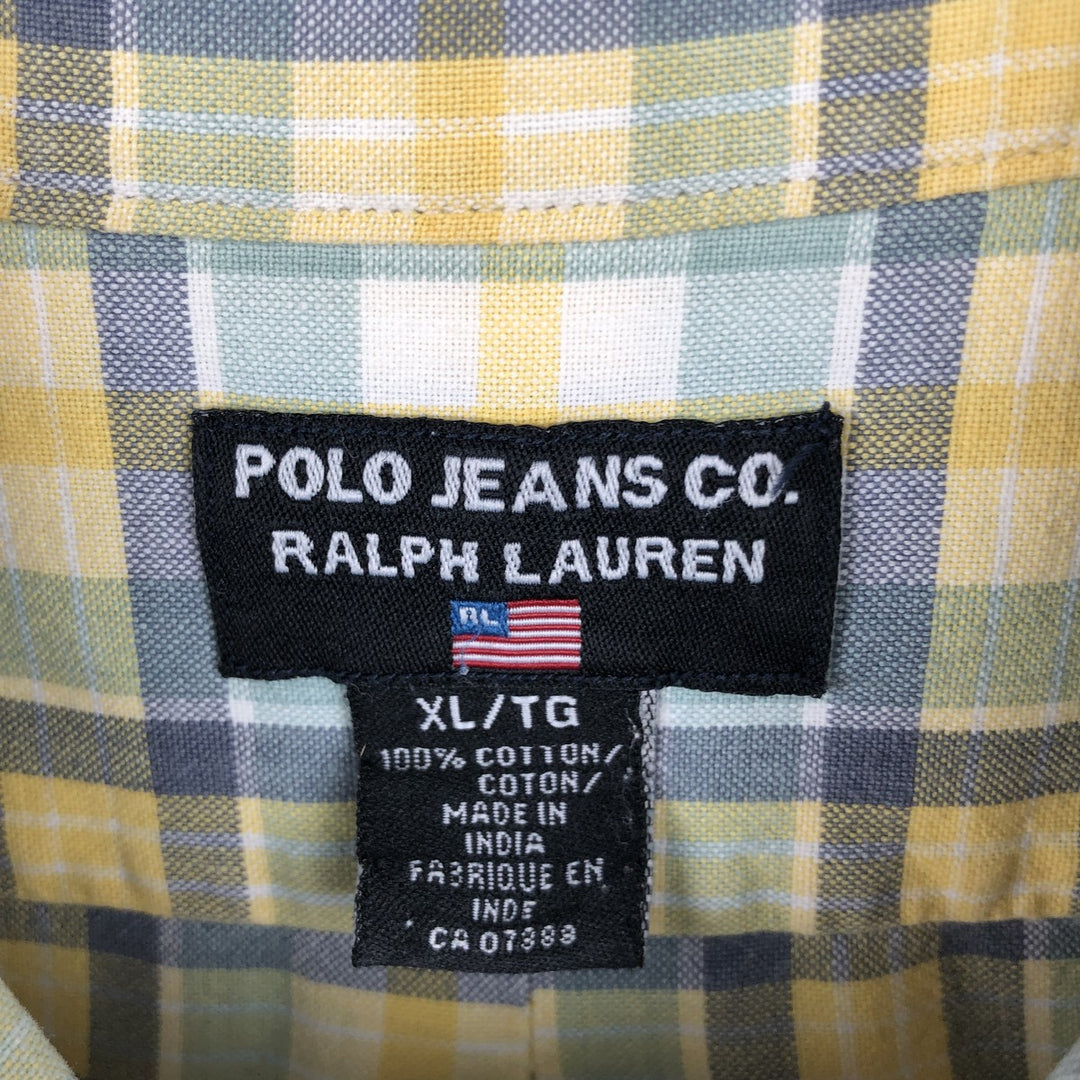 2000'S Ralph Lauren POLO JEANS COMPANY Short-Sleeve Button-Down Check Shirt, Men's Size XL (approx.) cotton navy blue type Vintage Second Hand