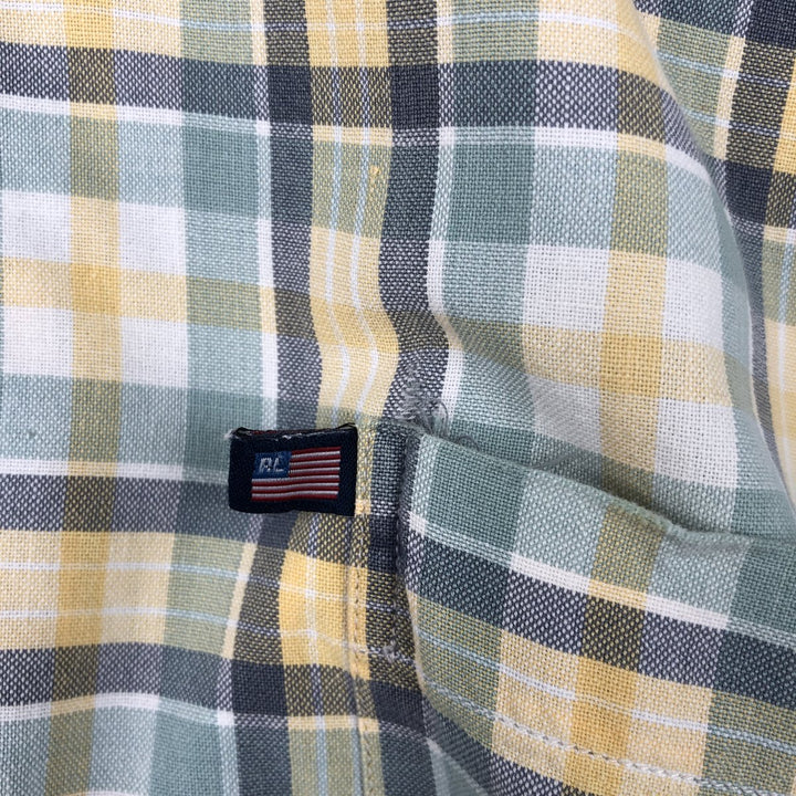 2000'S Ralph Lauren POLO JEANS COMPANY Short-Sleeve Button-Down Check Shirt, Men's Size XL (approx.) cotton navy blue type Vintage Second Hand