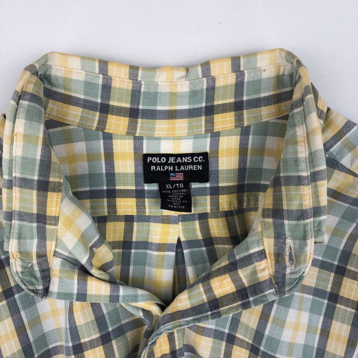 2000'S Ralph Lauren POLO JEANS COMPANY Short-Sleeve Button-Down Check Shirt, Men's Size XL (approx.) cotton navy blue type Vintage Second Hand