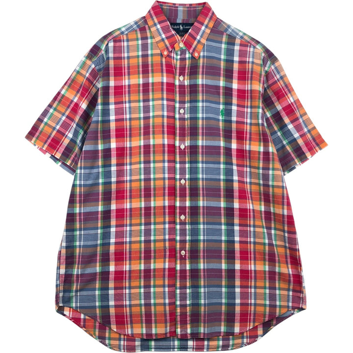 Ralph Lauren BLAKE Madras Check Short Sleeve Button Down Check Shirt Men's L size cotton red type Vintage Second Hand