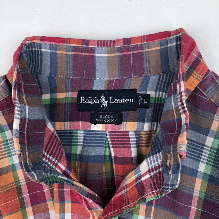 Ralph Lauren BLAKE Madras Check Short Sleeve Button Down Check Shirt Men's L size cotton red type Vintage Second Hand