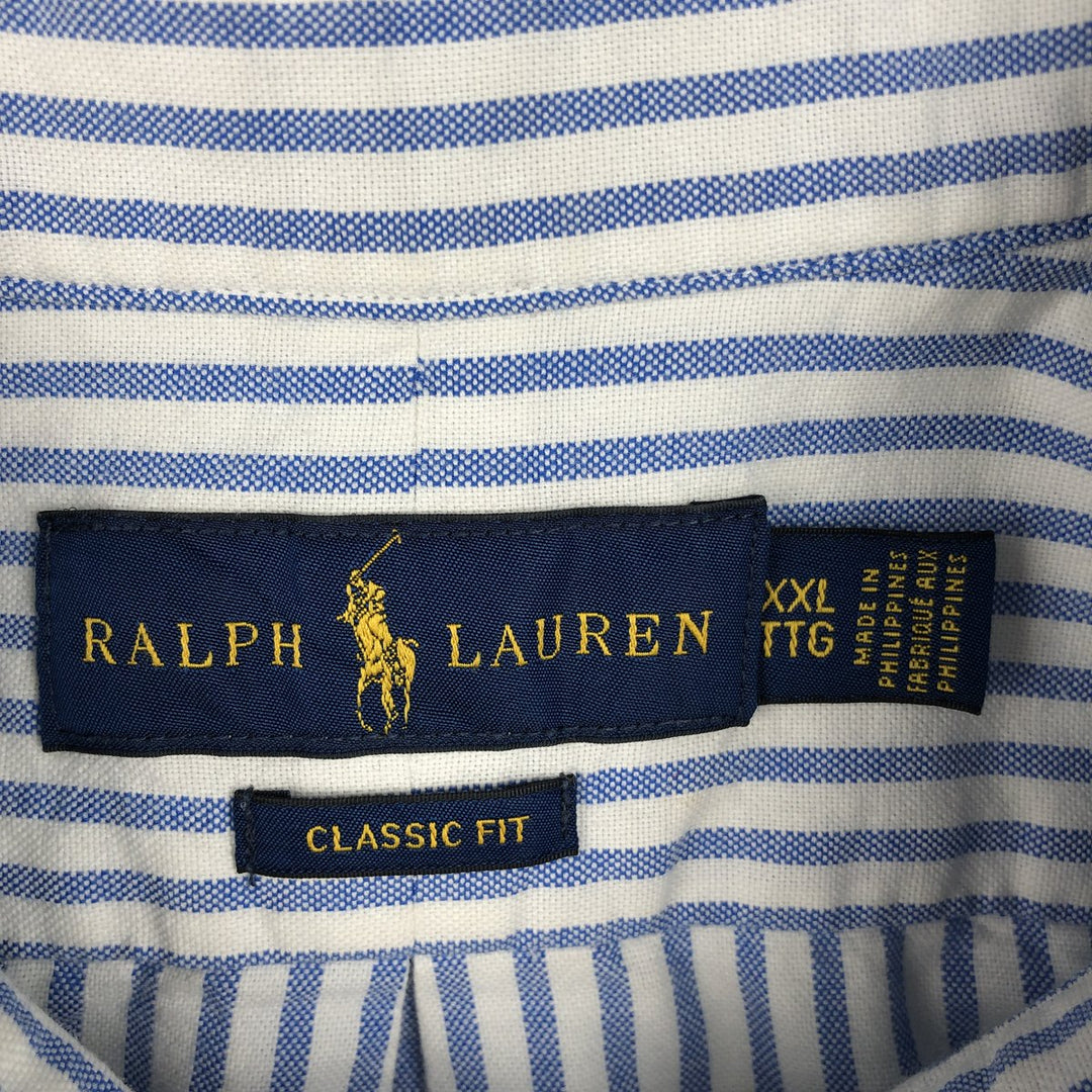 Ralph Lauren Classic Fit Short Sleeve Button Down Striped Shirt Men's XXL cotton blue type Vintage Second Hand