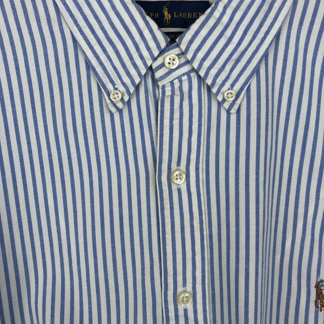Ralph Lauren Classic Fit Short Sleeve Button Down Striped Shirt Men's XXL cotton blue type Vintage Second Hand
