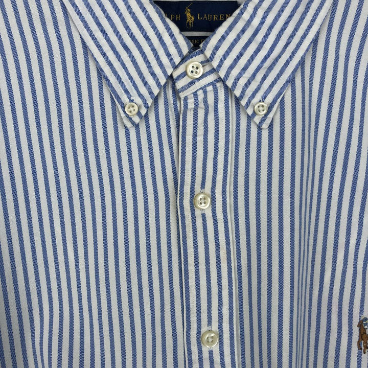 Ralph Lauren Classic Fit Short Sleeve Button Down Striped Shirt Men's XXL cotton blue type Vintage Second Hand