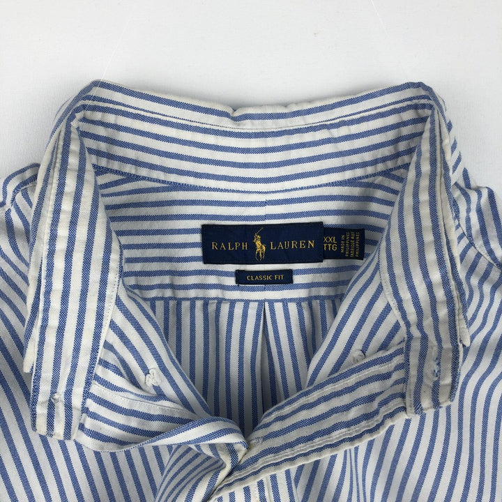 Ralph Lauren Classic Fit Short Sleeve Button Down Striped Shirt Men's XXL cotton blue type Vintage Second Hand