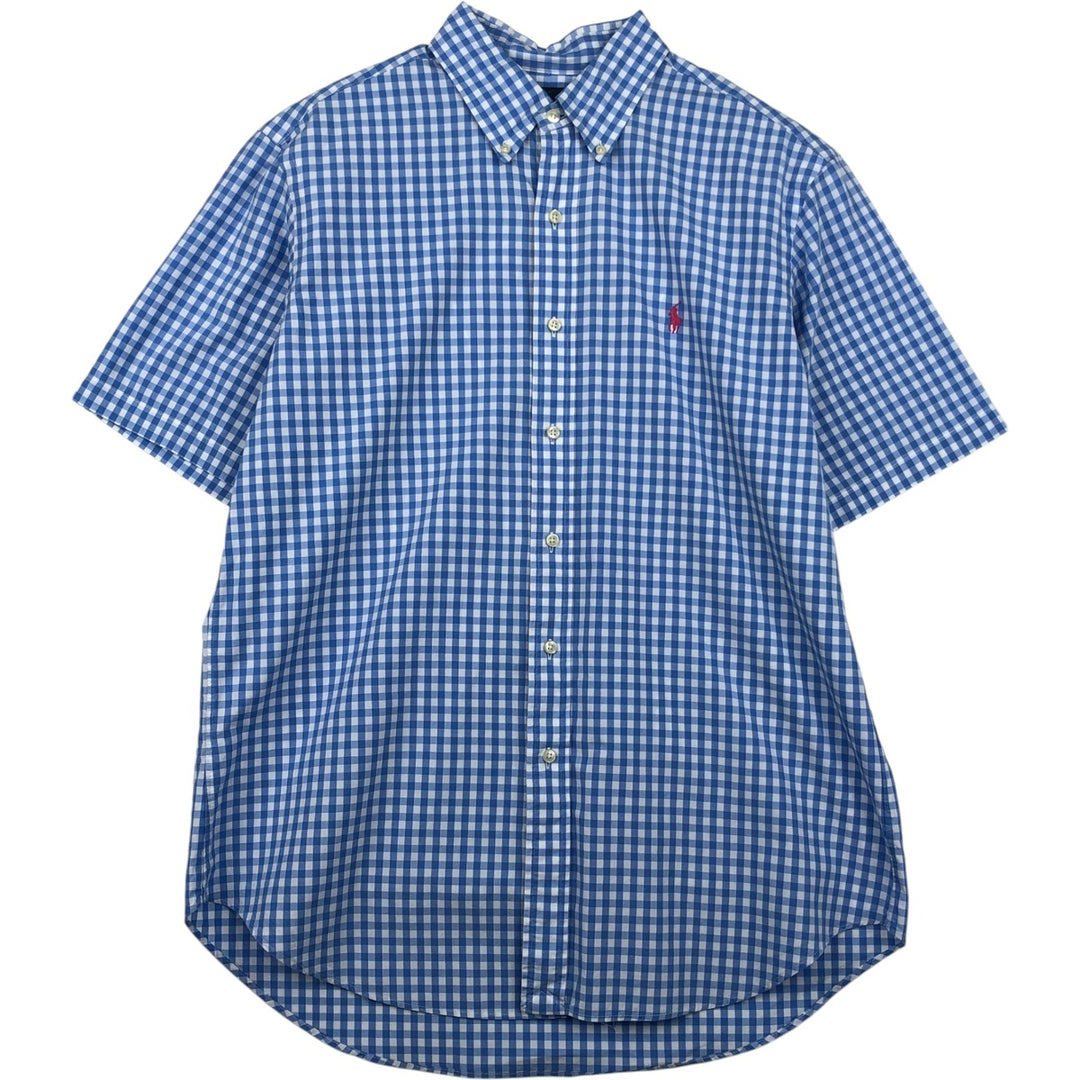 Ralph Lauren CLASSIC FIT Gingham Check Short-Sleeve Button-Down Check Shirt (Men's Size L) cotton blue type Vintage Second Hand
