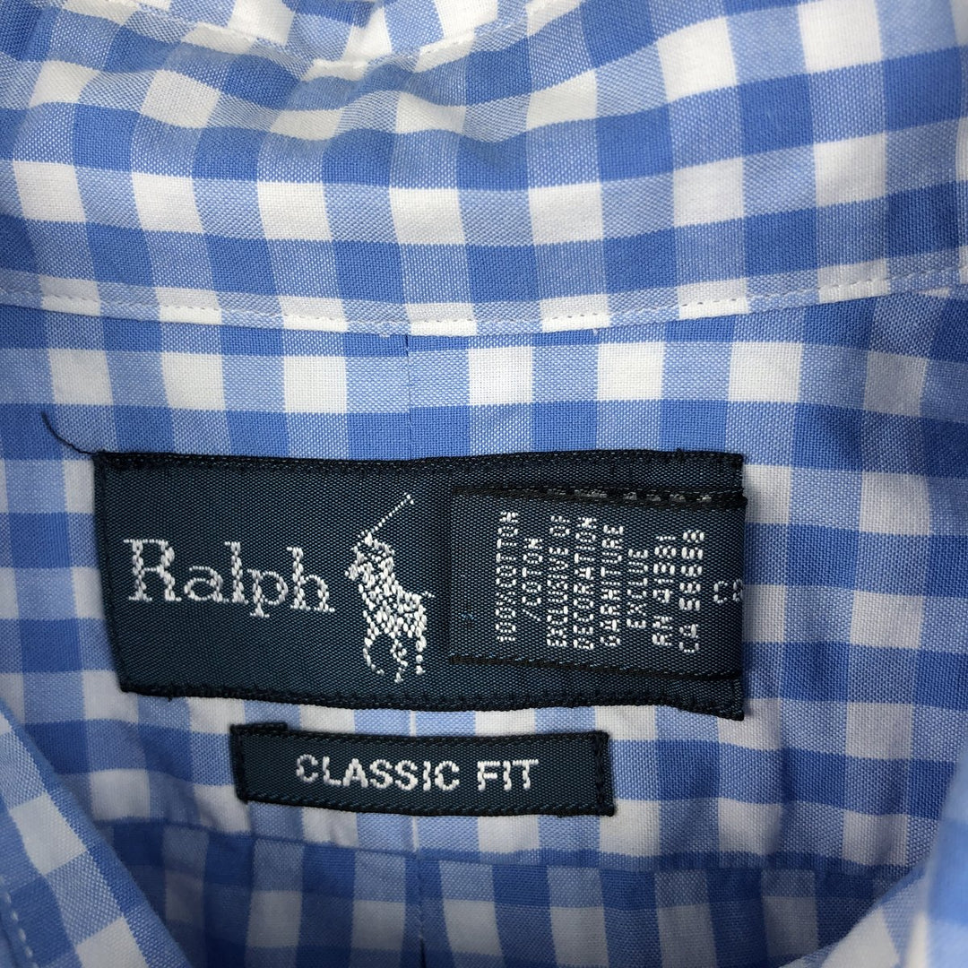 Ralph Lauren CLASSIC FIT Gingham Check Short-Sleeve Button-Down Check Shirt (Men's Size L) cotton blue type Vintage Second Hand