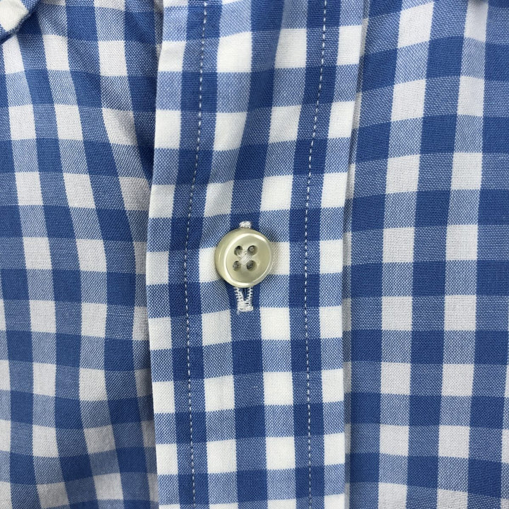 Ralph Lauren CLASSIC FIT Gingham Check Short-Sleeve Button-Down Check Shirt (Men's Size L) cotton blue type Vintage Second Hand
