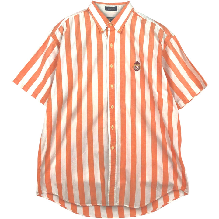 Vintage 1980'S Ralph Lauren CHAPS short-sleeved button-down striped shirt, men's size L (approx.). cotton orange type Vintage Second Hand