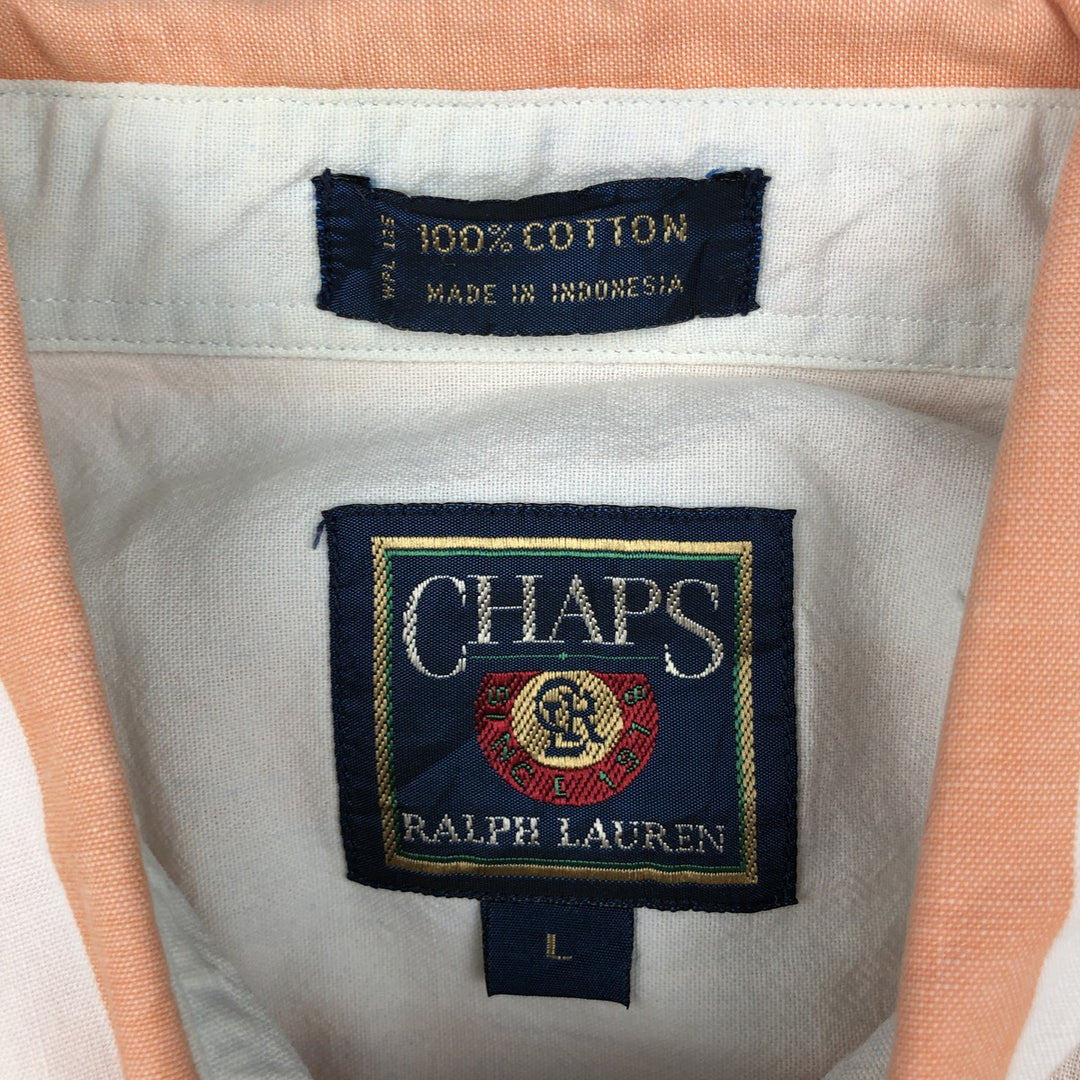 Vintage 1980'S Ralph Lauren CHAPS short-sleeved button-down striped shirt, men's size L (approx.). cotton orange type Vintage Second Hand