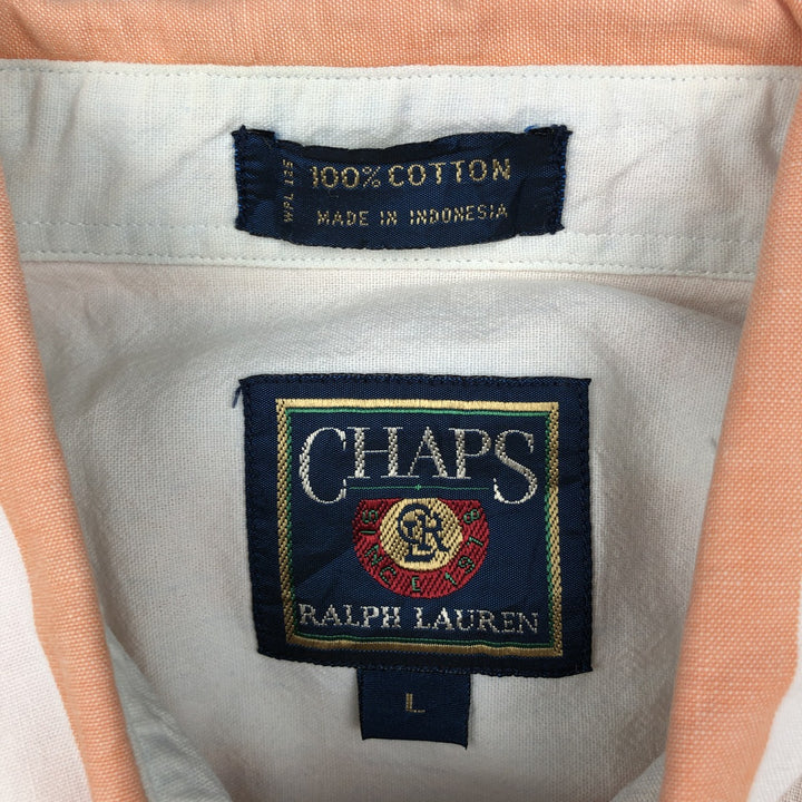 Vintage 1980'S Ralph Lauren CHAPS short-sleeved button-down striped shirt, men's size L (approx.). cotton orange type Vintage Second Hand