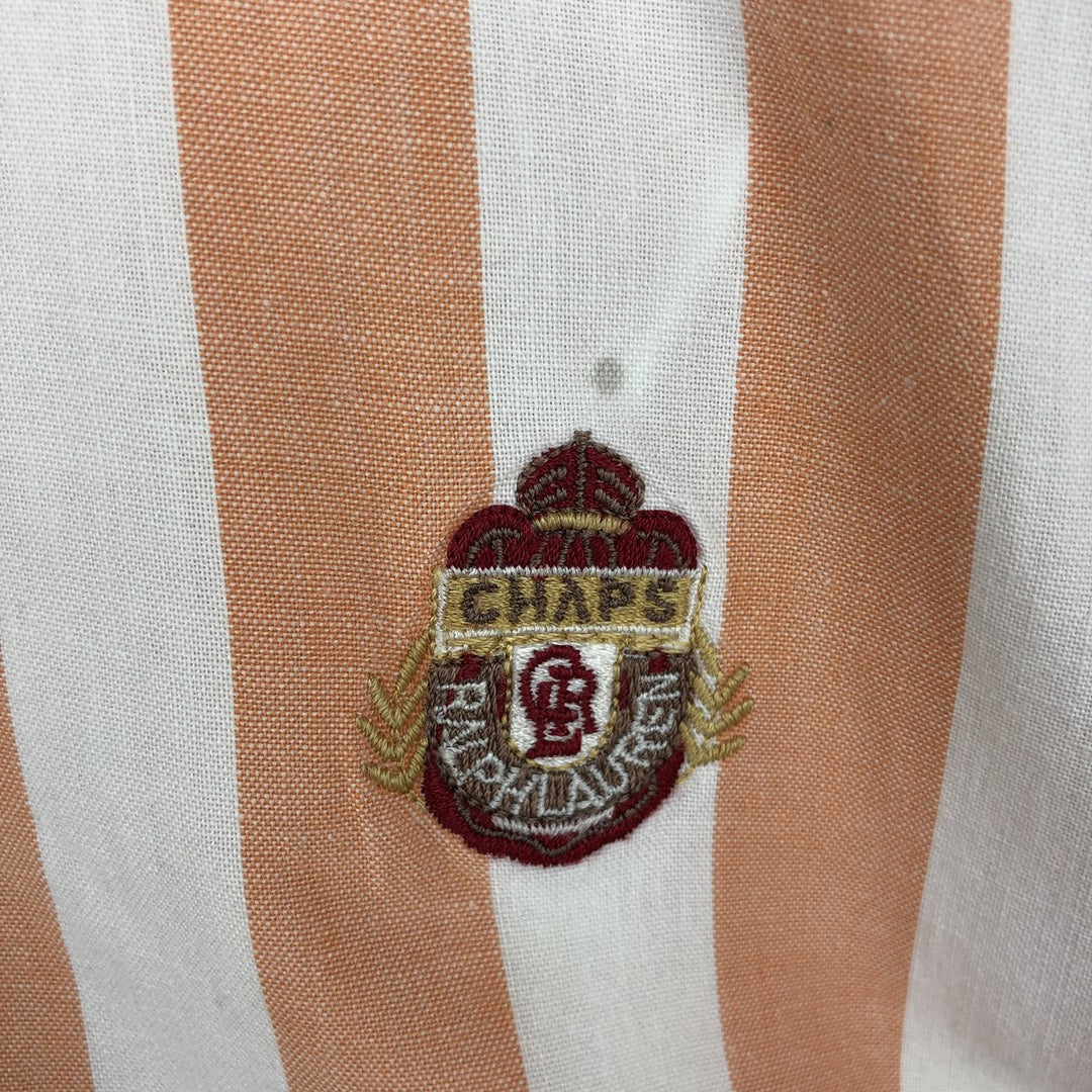 Vintage 1980'S Ralph Lauren CHAPS short-sleeved button-down striped shirt, men's size L (approx.). cotton orange type Vintage Second Hand
