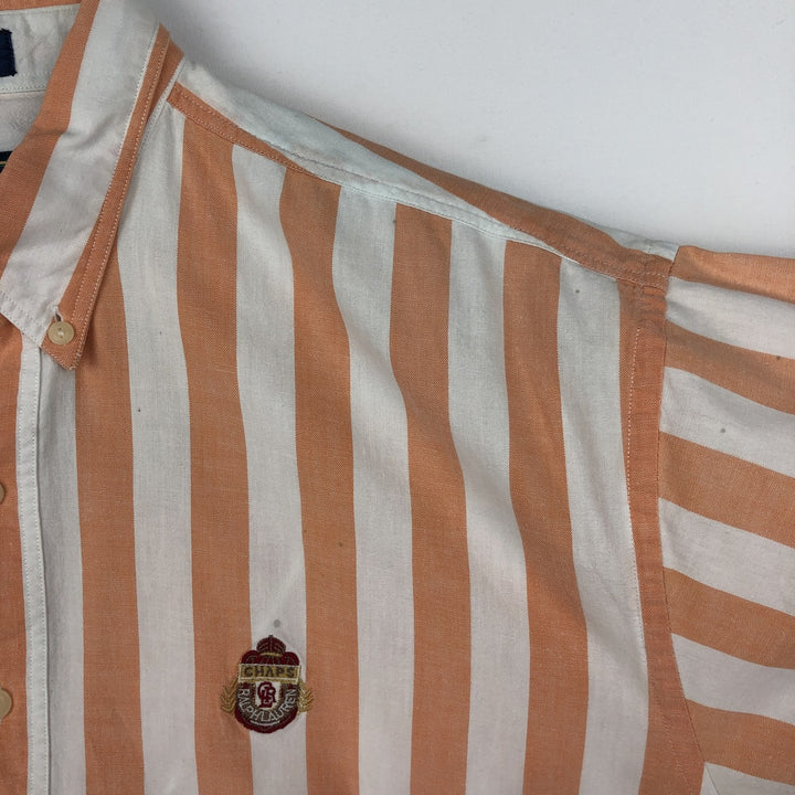Vintage 1980'S Ralph Lauren CHAPS short-sleeved button-down striped shirt, men's size L (approx.). cotton orange type Vintage Second Hand