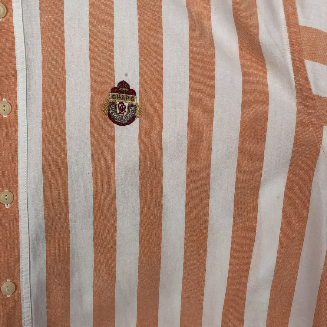 Vintage 1980'S Ralph Lauren CHAPS short-sleeved button-down striped shirt, men's size L (approx.). cotton orange type Vintage Second Hand
