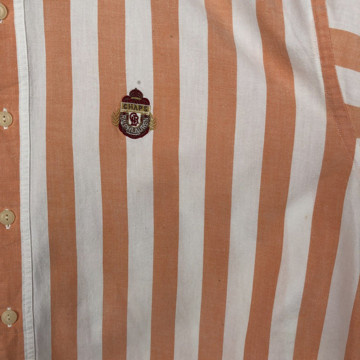 Vintage 1980'S Ralph Lauren CHAPS short-sleeved button-down striped shirt, men's size L (approx.). cotton orange type Vintage Second Hand