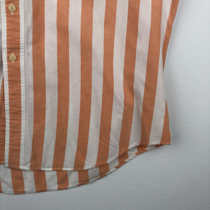 Vintage 1980'S Ralph Lauren CHAPS short-sleeved button-down striped shirt, men's size L (approx.). cotton orange type Vintage Second Hand
