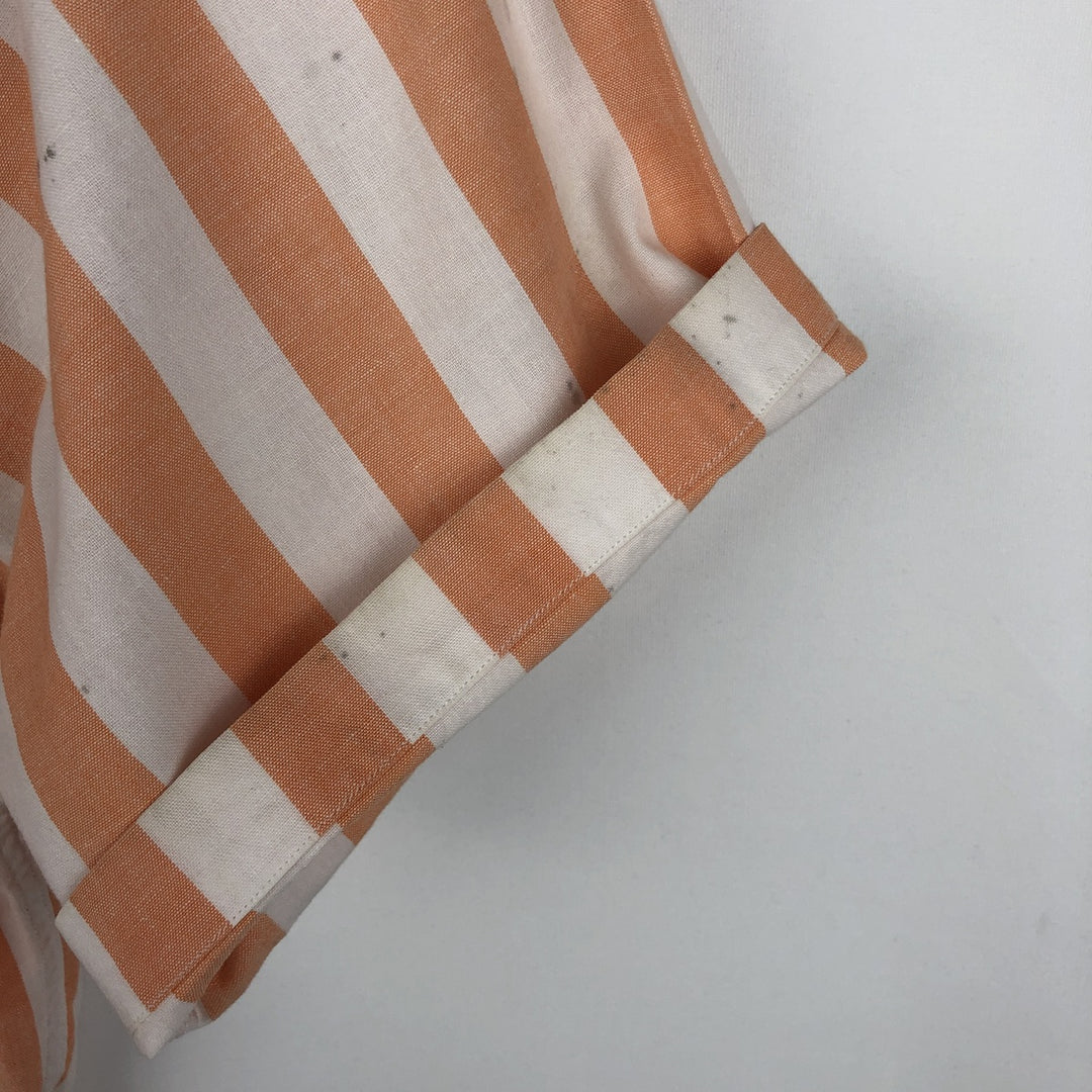 Vintage 1980'S Ralph Lauren CHAPS short-sleeved button-down striped shirt, men's size L (approx.). cotton orange type Vintage Second Hand
