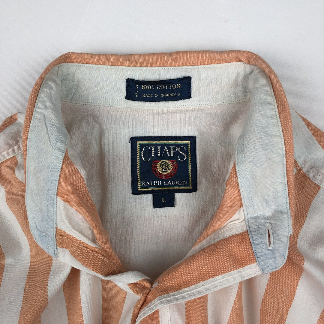 Vintage 1980'S Ralph Lauren CHAPS short-sleeved button-down striped shirt, men's size L (approx.). cotton orange type Vintage Second Hand