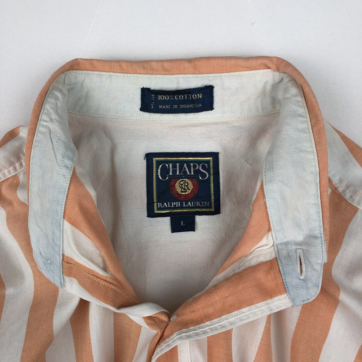 Vintage 1980'S Ralph Lauren CHAPS short-sleeved button-down striped shirt, men's size L (approx.). cotton orange type Vintage Second Hand