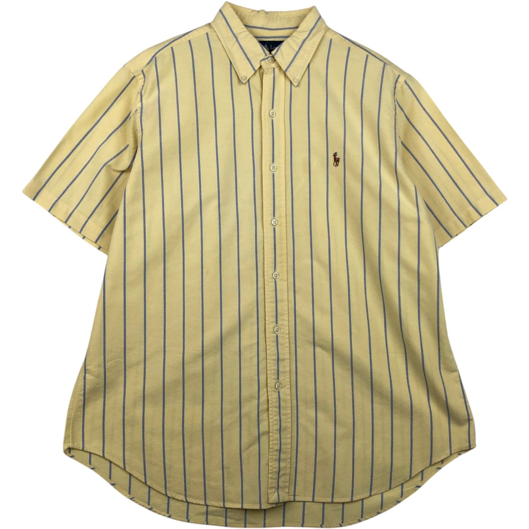 Ralph Lauren Classic Fit Short Sleeve Button Down Striped Shirt Men's Size L cotton lemon yellow Vintage Second Hand