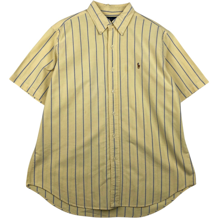 Ralph Lauren Classic Fit Short Sleeve Button Down Striped Shirt Men's Size L cotton lemon yellow Vintage Second Hand