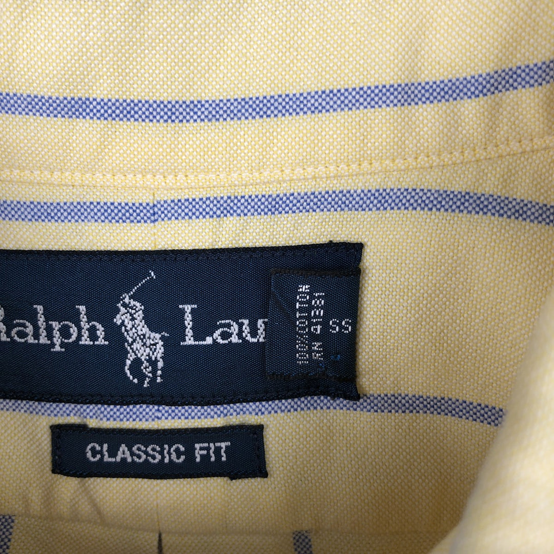 Ralph Lauren Classic Fit Short Sleeve Button Down Striped Shirt Men's Size L cotton lemon yellow Vintage Second Hand