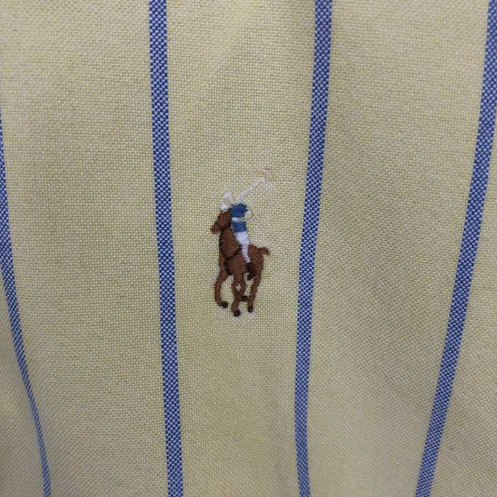 Ralph Lauren Classic Fit Short Sleeve Button Down Striped Shirt Men's Size L cotton lemon yellow Vintage Second Hand