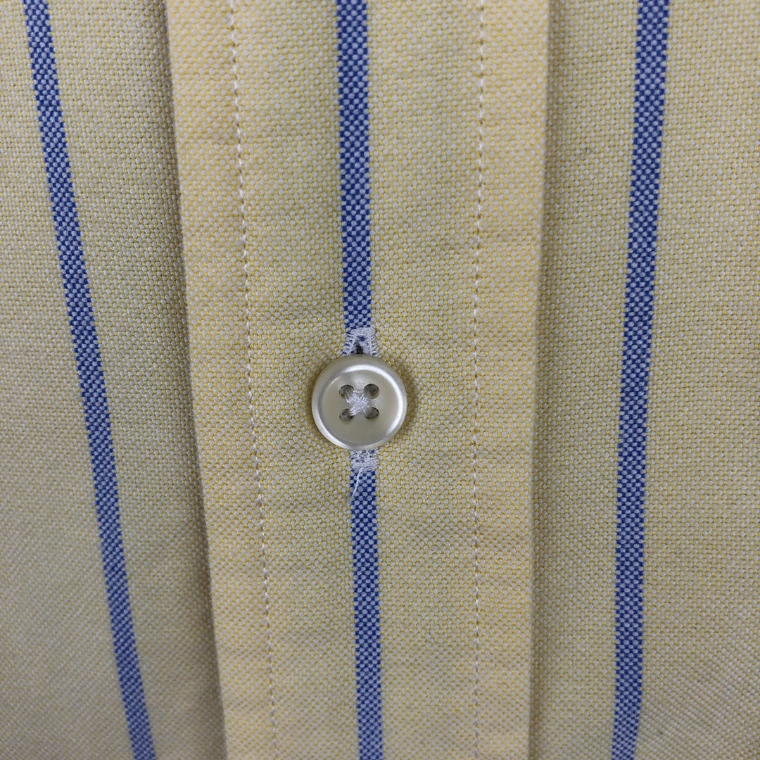 Ralph Lauren Classic Fit Short Sleeve Button Down Striped Shirt Men's Size L cotton lemon yellow Vintage Second Hand