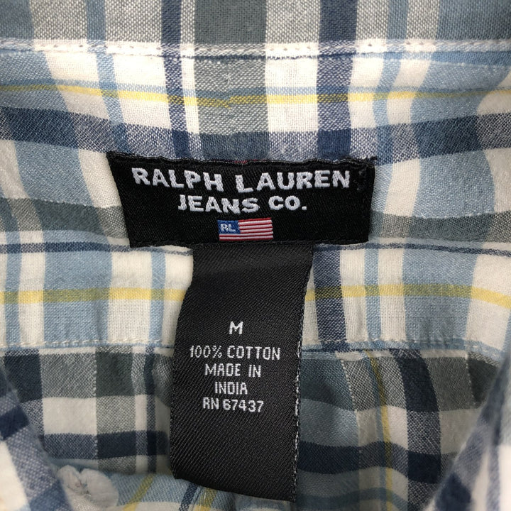 Ralph Lauren RALPH LAUREN JEANS CO. Short-sleeved button-down check shirt, men's size M (approx.) cotton blue type Vintage Second Hand