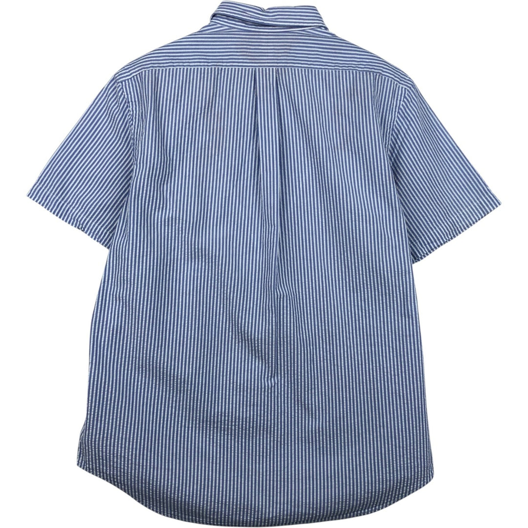 Ralph Lauren Seersucker Short Sleeve Button-Down Striped Shirt, Men's Size L cotton Blue type light blue Vintage Second Hand