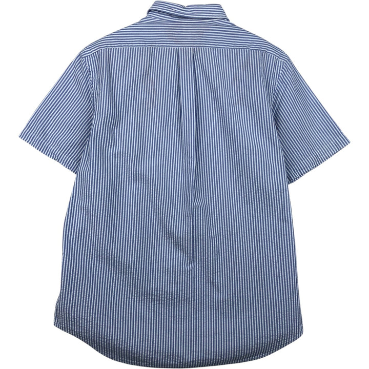 Ralph Lauren Seersucker Short Sleeve Button-Down Striped Shirt, Men's Size L cotton Blue type light blue Vintage Second Hand
