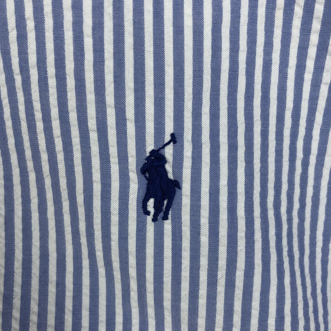 Ralph Lauren Seersucker Short Sleeve Button-Down Striped Shirt, Men's Size L cotton Blue type light blue Vintage Second Hand