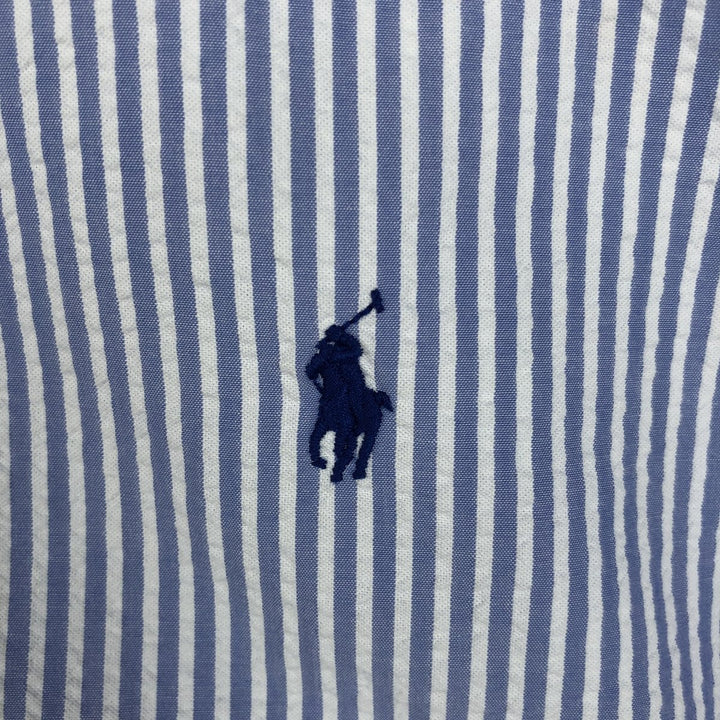 Ralph Lauren Seersucker Short Sleeve Button-Down Striped Shirt, Men's Size L cotton Blue type light blue Vintage Second Hand